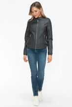 Snobbish PU Leather Biker Jacket with Side Zip Pockets Woman Outerwear