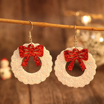 PU Leather Sequin Wreath Shape Earrings Deep Red One Size