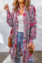 Printed Button Up Long Sleeve Cardigan Hot Pink Woman Outerwear