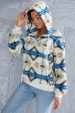 Shiny Geometric Half Zip Drawstring Long Sleeve Hoodie Woman Sweatshirts