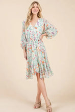 Lime 'N' Chili Floral Cinched Waist Balloon Sleeve V-Neck Dress Casual Dresses