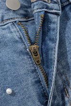 Pearl Beaded Raw Hem Wash Denim Shorts Denim Shorts