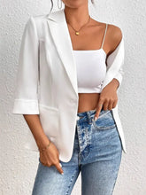 Classic Lapel Collar One Button Blazer White Woman Outerwear