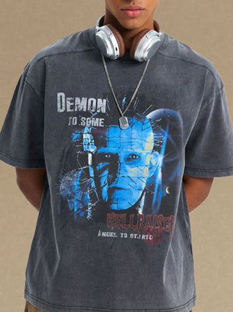 Men's Graphic Round Neck Half Sleeve T-Shirt Dark Gray