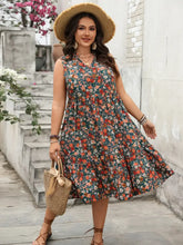 Plus Size Floral Notched Sleeveless Dress Casual Dresses
