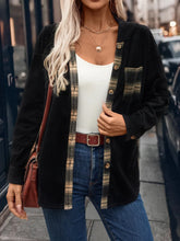 Pocketed Plaid Button Down Hooded Shacket Black