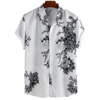 Men's Full Size Printed Short Sleeve Casual Shirt Plus Size Black