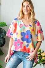 HOPELY Full Size Floral V-Neck Side Slit T-Shirt Taupe Woman T Shirts