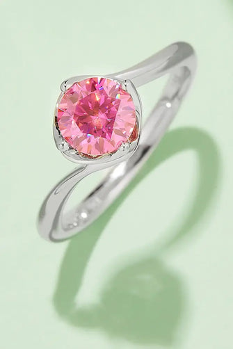 1 Carat Moissanite 925 Sterling Silver Solitaire Ring Hot Pink Rings