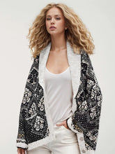 Open Front Long Sleeve Graphic Cardigan Black One Size