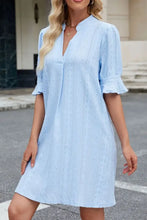 Jacquard Texture Flared Short Sleeve Notched Neck Mini Dress Casual Dresses