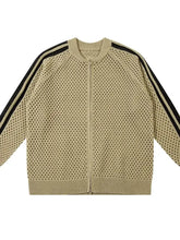 Men's Mesh Knit Zip-Up Cardigan with Stripe Detail Cardigans