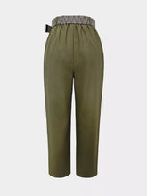 Olive green casual wide leg pants with high waist and patterned elastic waistband for comfortable wear