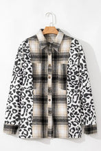 Plus Size Leopard Plaid Button Up Long Sleeve Shacket Woman Outerwear