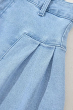 Pleated Patchwork Panel Lightweight Denim Shorts Denim Shorts