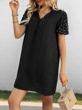 Textured V-Neck Short Sleeve Mini Dress Casual Dresses