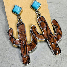 Turquoise Cactus Earrings Brown One Size