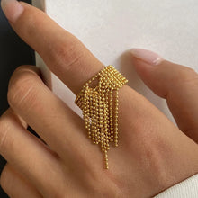 2-Piece Stainless Steel Tassel Chain Ring Gold One Size