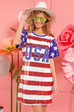 BiBi American Flag Theme Usa Print Sequin Dress Casual Dresses