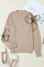 Floral Round Neck Drop Shoulder Sweater Dust Storm Sweater Pullovers