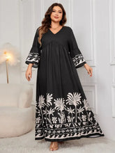 Honey Plus Size Printed V-Neck Long Sleeve Maxi Dress Woman Maxi Dress