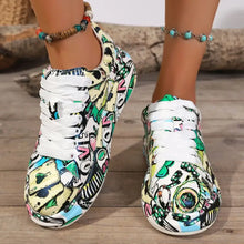 Abstract Print Lace Up Sneakers Green Woman Sneakers