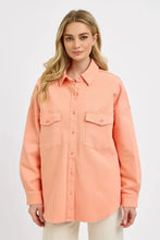 RISEN Full Size Button Down Long Sleeve Denim Shacket with Chest Pockets Plus Size Watermelon pink Woman Outerwear
