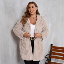 Plus Size Open Front Long Sleeve Hooded Fuzzy Jacket Woman Outerwear