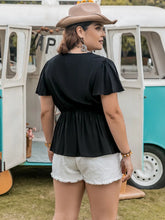 Plus Size V-Neck Flutter Sleeve Blouse Woman Blouses