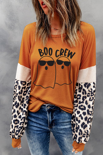 BOO CREW Ghost Graphic Round Neck T-Shirt Pumpkin