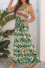 Western Aztec Shirred A-line Sleeveless Maxi Dress