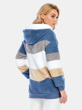 Full Size Drawstring Color Block Zip Up Hooded Outerwear Woman Outerwear