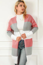 Striped Open Front Long Sleeve Cardigan Burnt Coral