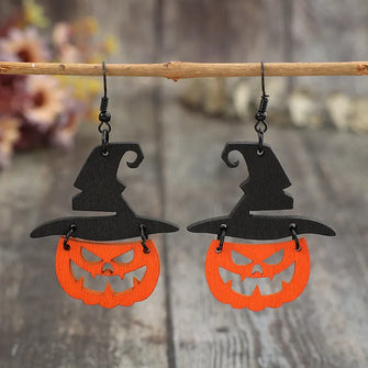 Wooden Pumpkin Shape Earrings Black One Size