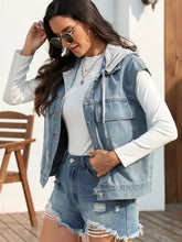 Drawstring Button Up Sleeveless Denim Jacket Woman Outerwear