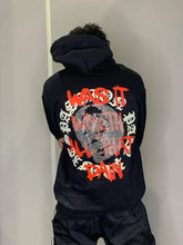 Men's Rhinestone Letter Zip Up Hoodie Black