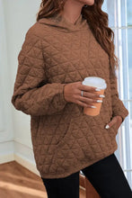 Quilted Long Sleeve Hoodie with Pocket Brown Woman Sweatshirts