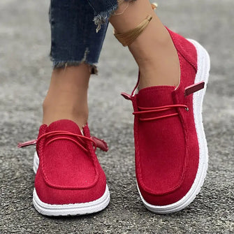 Round Toe Flat Slip-Ons Red Woman Sneakers