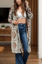 Geometric Open Front Long Sleeve Cover Up Brown Woman Outerwear