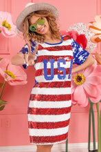 BiBi American Flag Theme Usa Print Sequin Dress Casual Dresses
