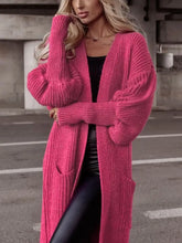 Lantern Sleeve Pocketed Cardigan Woman Outerwear