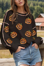 Sequin Pumpkin Round Neck Long Sleeve Sweatshirt Black Woman Sweatshirts