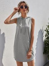 Drawstring Sleeveless Hooded Mini Dress Gray Casual Dresses