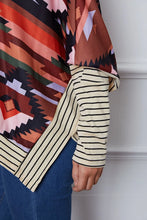 Geometric Striped Splicing Round Neck Blouse Woman Blouses