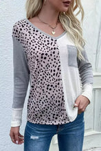 Color Block V-Neck Ribbed Top with Pocket Charcoal Woman Blouses