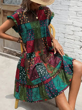 Color Block Print Short Sleeve Mini Dress Burgundy Casual Dresses