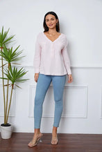 Texture Half Button Raw Hem Top Woman Blouses