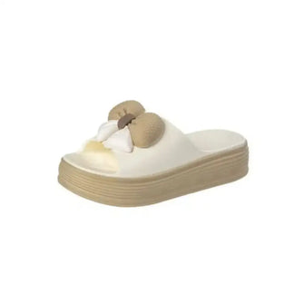 Open Toe Platform Slippers Beige Woman Slippers