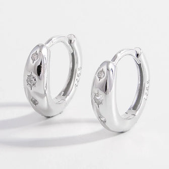 925 Sterling Silver Inlaid Zircon Huggie Earrings Silver One Size