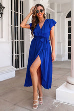 Tied Front Ruffled Short Sleeve Midi Dress